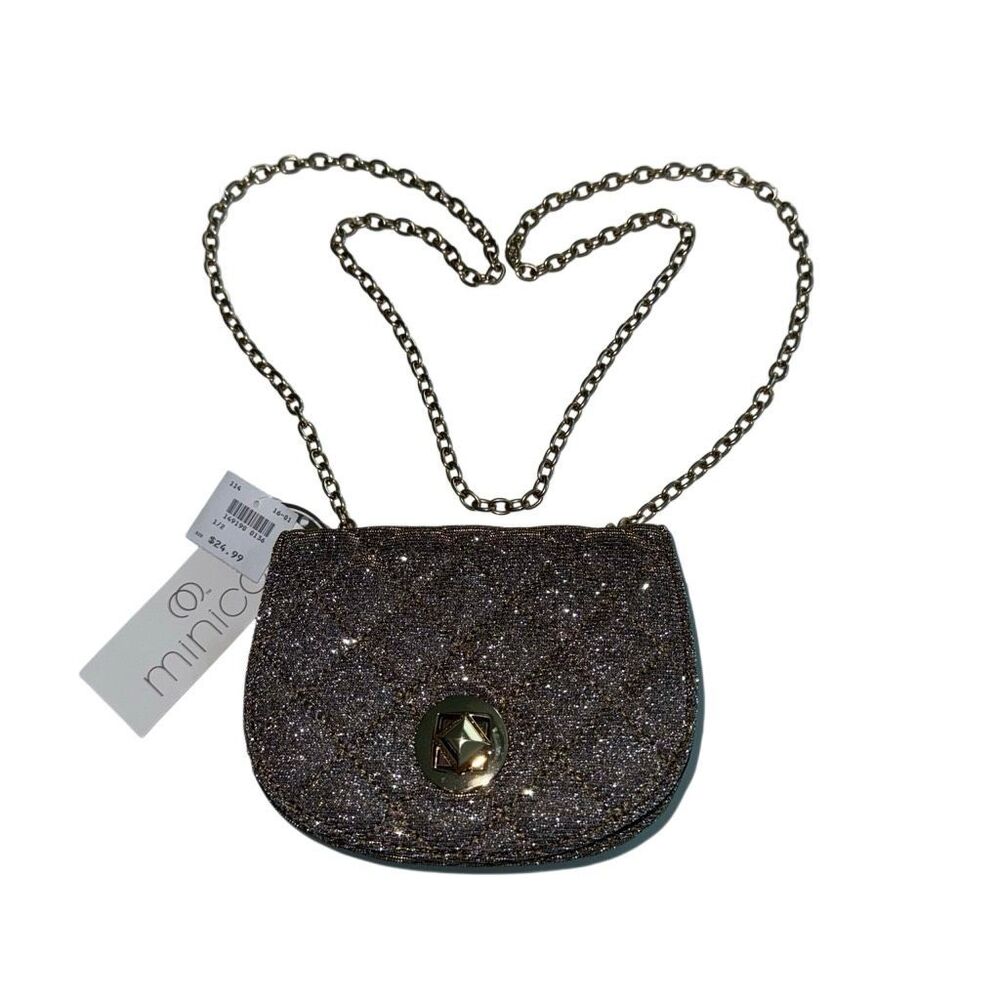 LONG CHAIN CROSSBODY GOLD GLITTER SHOULDER BAG Purse Evening Occasion Bag